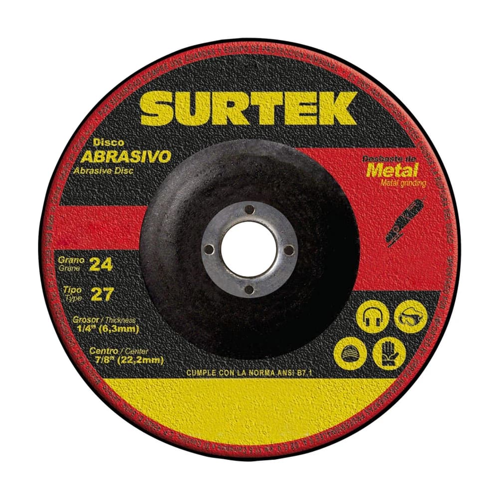 Disco abrasivo tipo 27 para metal, 7" x 1/4", 8,600 RPM Surtek 123321