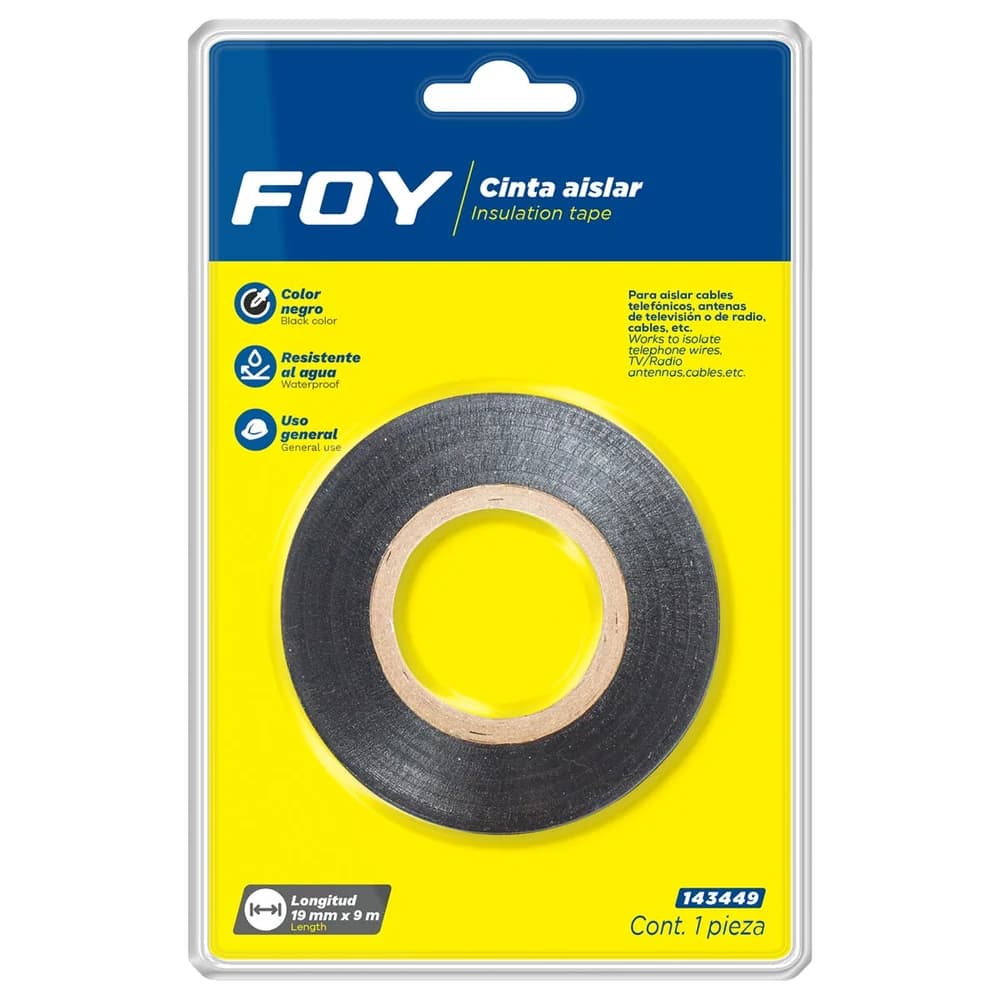 Cinta para aislar negra 19 mm x 9 m en blíster Foy 143449, foto 1 de 2