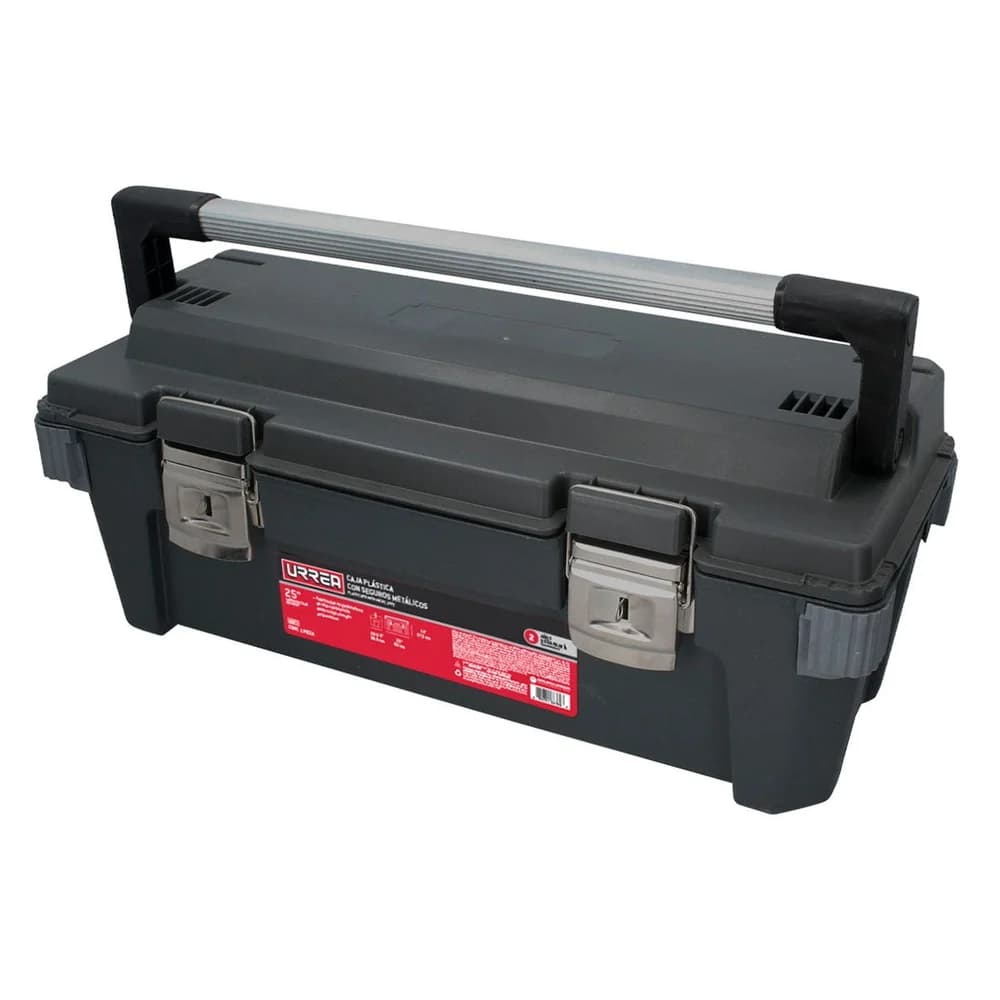 Caja portaherramientas plástica con broches metálicos color negro 25" x 11" x 10" Urrea 9921