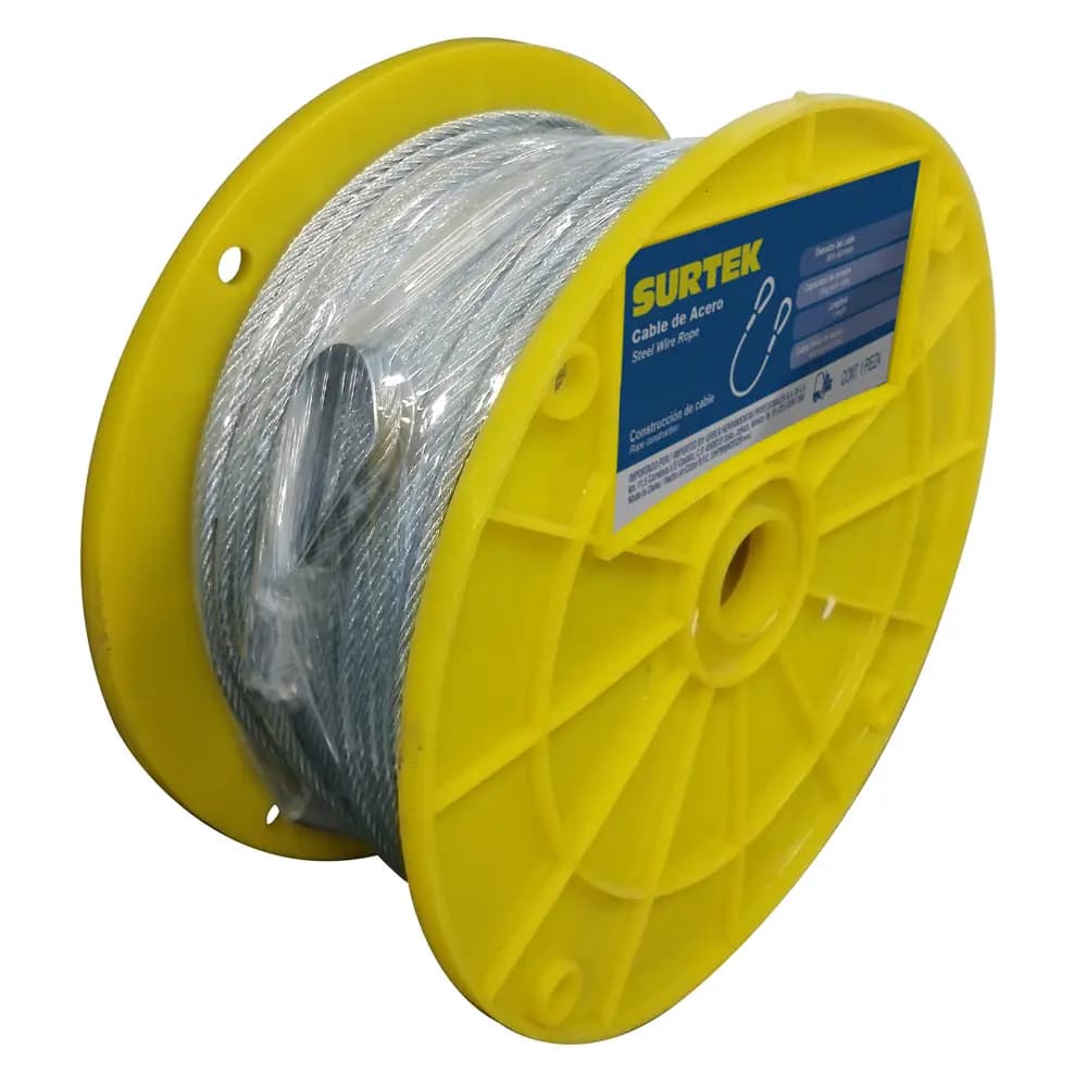 Cable de acero con grillete 7 x 7 hilos, 1/4" x 76 m Surtek CA118, foto 1 de 2