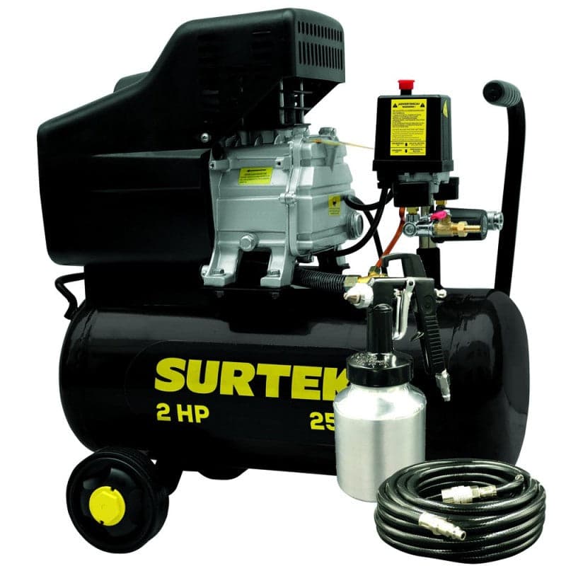 Surtek Compresor de Aire Eléctrico Lubricado con Pistola y Manguera 25L, 2Hp, 127V