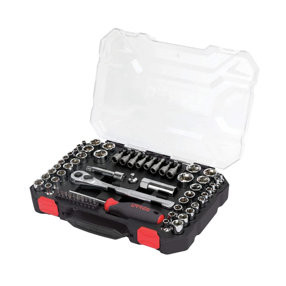 Juego de dados y accesorios cuadro de 1/4" y 3/8" combinado, 63 piezas Urrea JCD01, foto 1 de 4