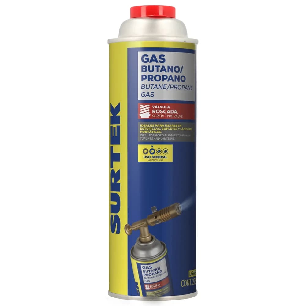 Lata de gas butano/propano con válvula roscada 275 g Surtek LGASO, foto 1 de 2