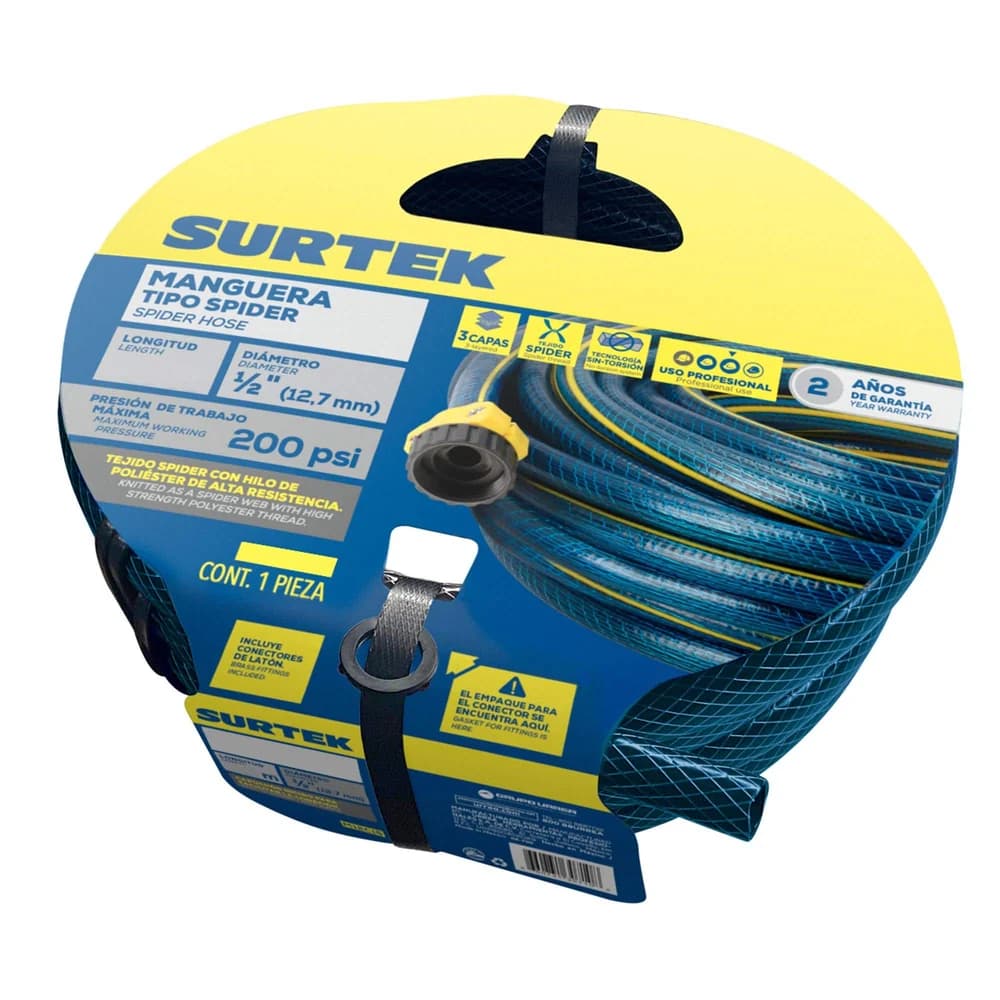 Manguera para jardín spider con conector plástico 1/2", 10 m Surtek M12S10P