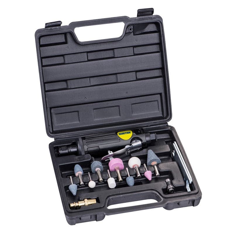 Surtek Juego de Moto-Tool Neumático Recto con Accesorios, 1/4", 15 Piezas