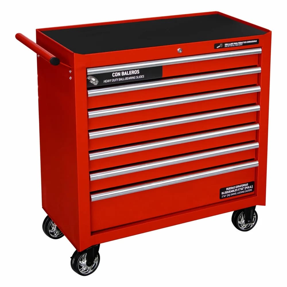 Gabinete móvil 7 gavetas color rojo serie P 36" Urrea P36M7