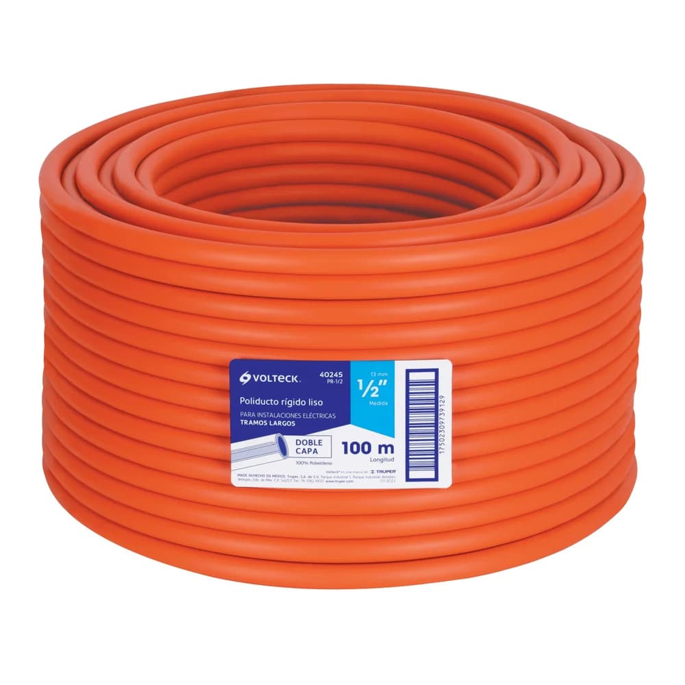 Metro de poliducto 1/2" rígido, rollo con 100 metros Volteck PR-1/2