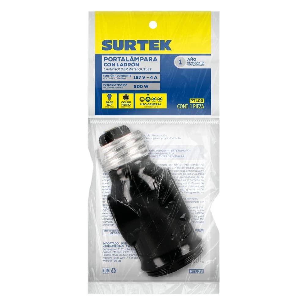 Portalámpara con ladrón, color negro Surtek PTL03, foto 1 de 1