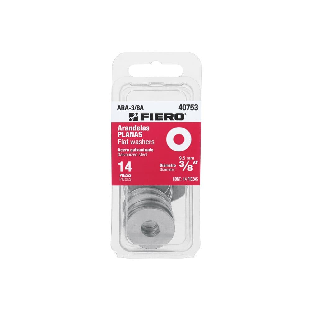 Blíster con 14 arandelas planas de 3/8", FIERO