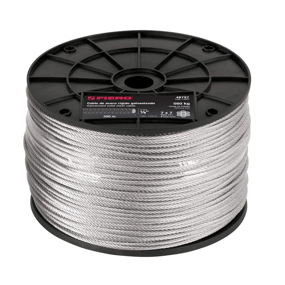 Metro de cable rígido 1/8" de acero 7x7 hilos, 300 m, FIERO, foto 1 de 4