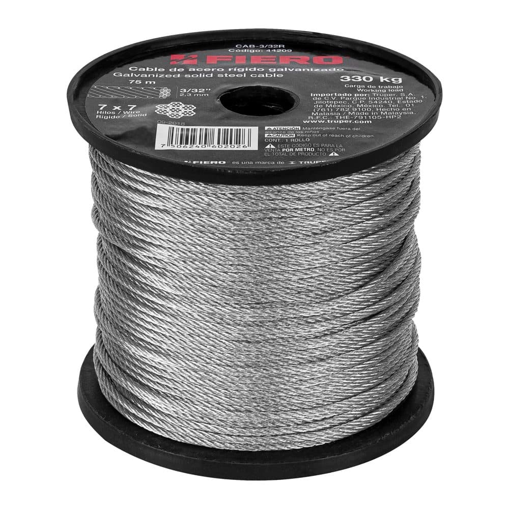 Metro de cable rígido 3/32" de acero 7x7 hilos, 75 m, FIERO, foto 1 de 4
