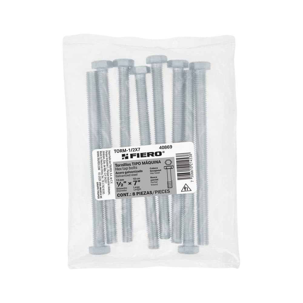 Bolsa con 8 tornillos 1/2" x 7" tipo máquina, FIERO, foto 1 de 3