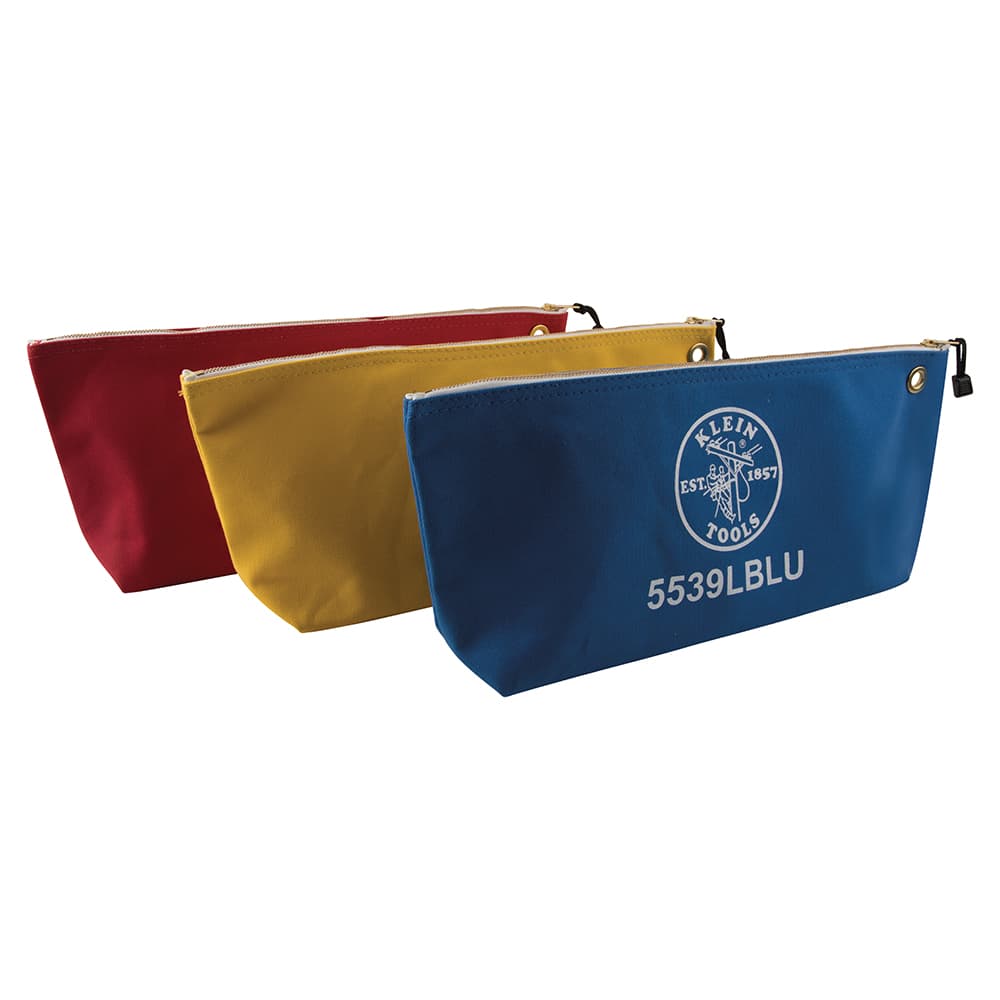 Klein Tools Bolsas con cierre relámpago, portaherramientas grandes de lona de colores surtidos, paquete de 3 unidades