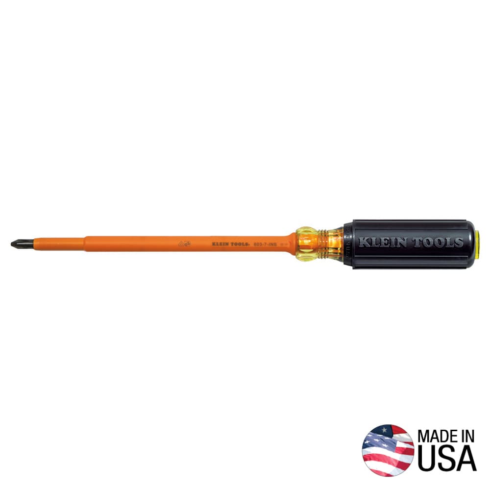 Klein Tools Desarmador con aislamiento de punta Phillips n.º 2 y barra redonda de 17,8 cm