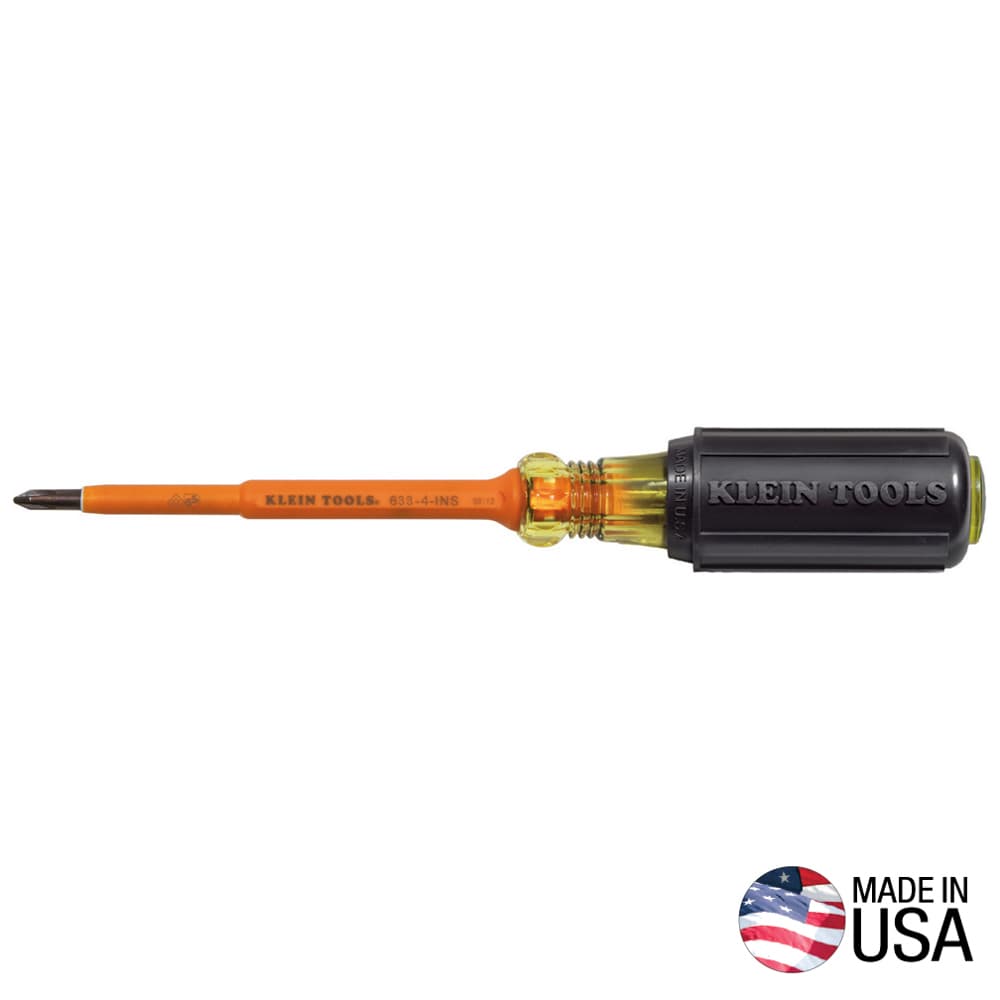Klein Tools Desarmador con aislamiento, punta Phillips n.º 1 y barra redonda de 10 cm