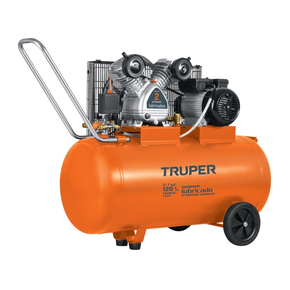 Compresor lubricado, de banda, 120L, 4HP, hor, 220V, TRUPER