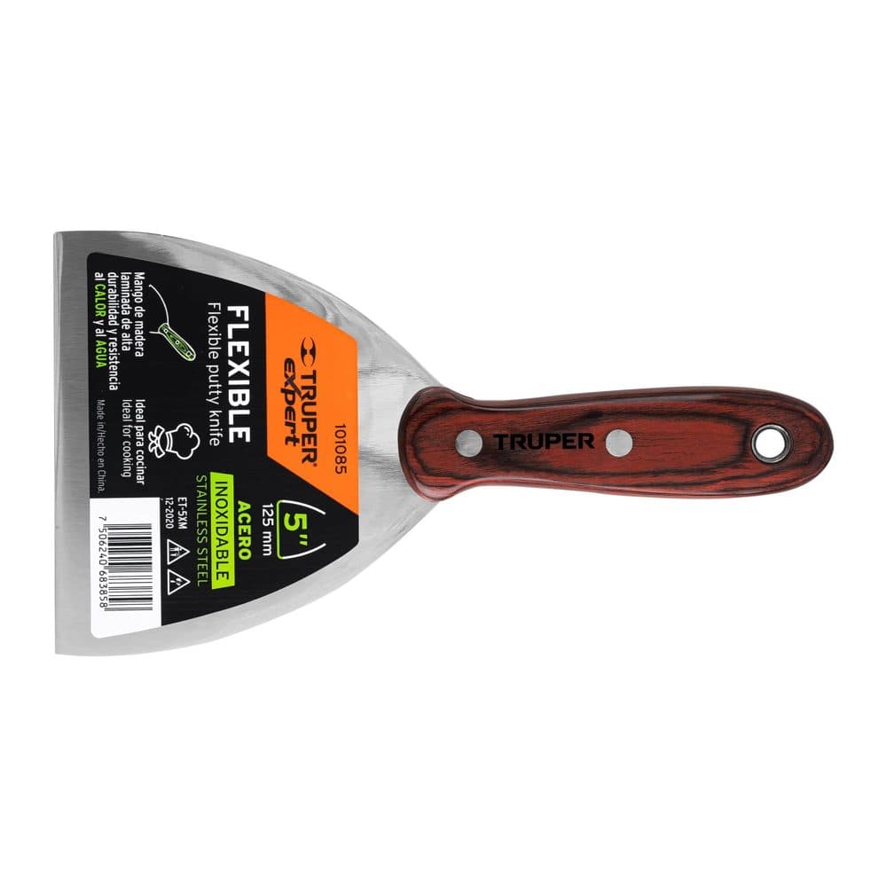 Truper Espátula 5" acero inoxidable con mango de madera, EXPERT