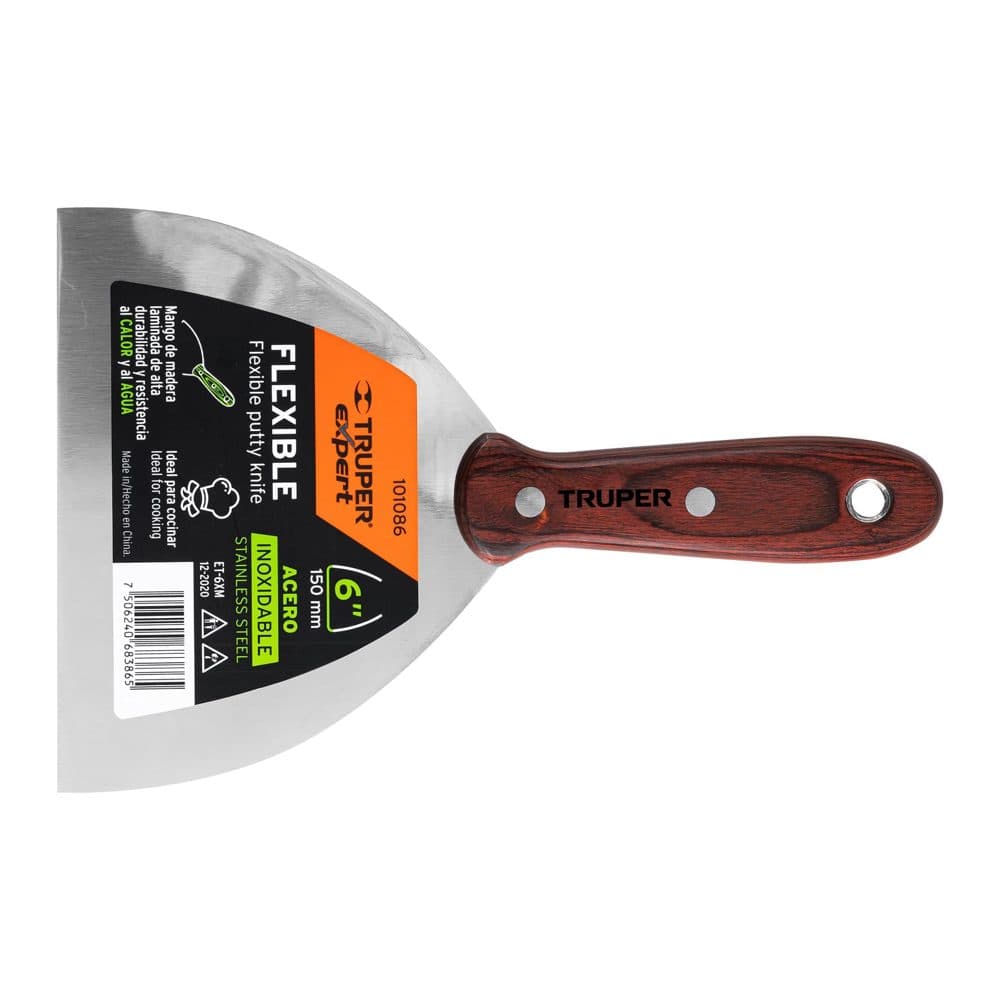 Truper Espátula 6" acero inoxidable con mango de madera, EXPERT