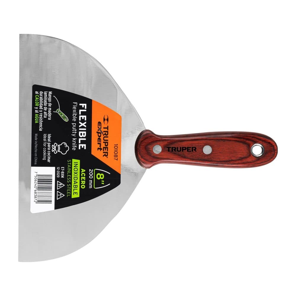 Truper Espátula 8" acero inoxidable con mango de madera, EXPERT