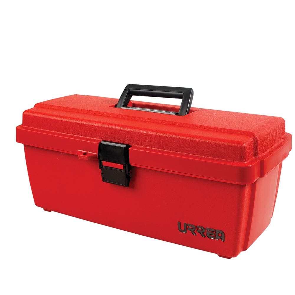 Urrea Caja portaherramientas plástica con broche plástico y charola color rojo 14" x 7" x 5"