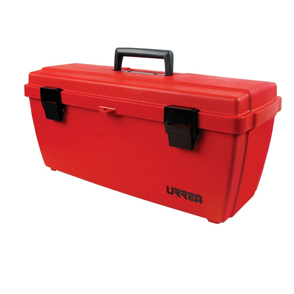 Urrea Caja portaherramientas plástica con broche plástico y charola color rojo 20" x 8" x 8"