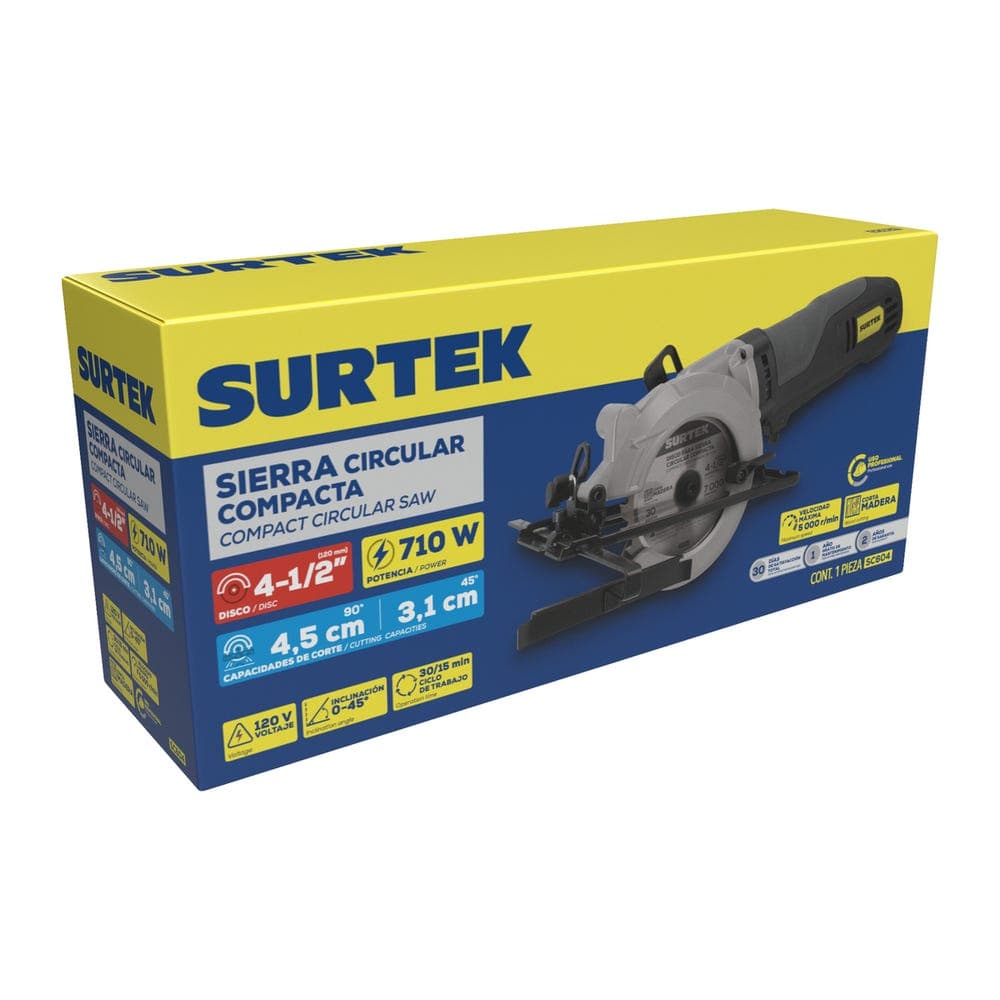 Surtek Sierra circular compacta 4-1/2" 710 W 120 V, 5000 RPM