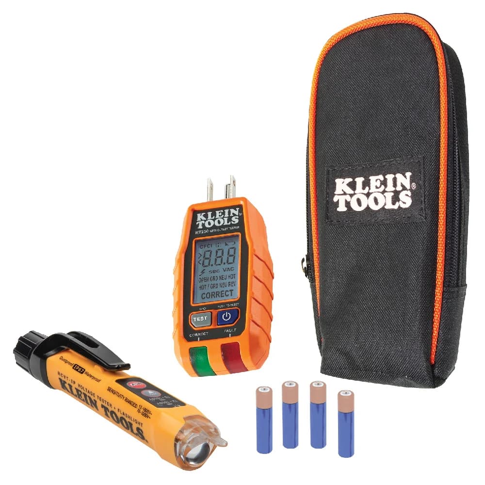 Kit de prueba electrica con probador de tomacorriente eléctrico con pantalla LCD prueba de voltaje 120V y un probador de voltaje sin contacto con Klein Tools