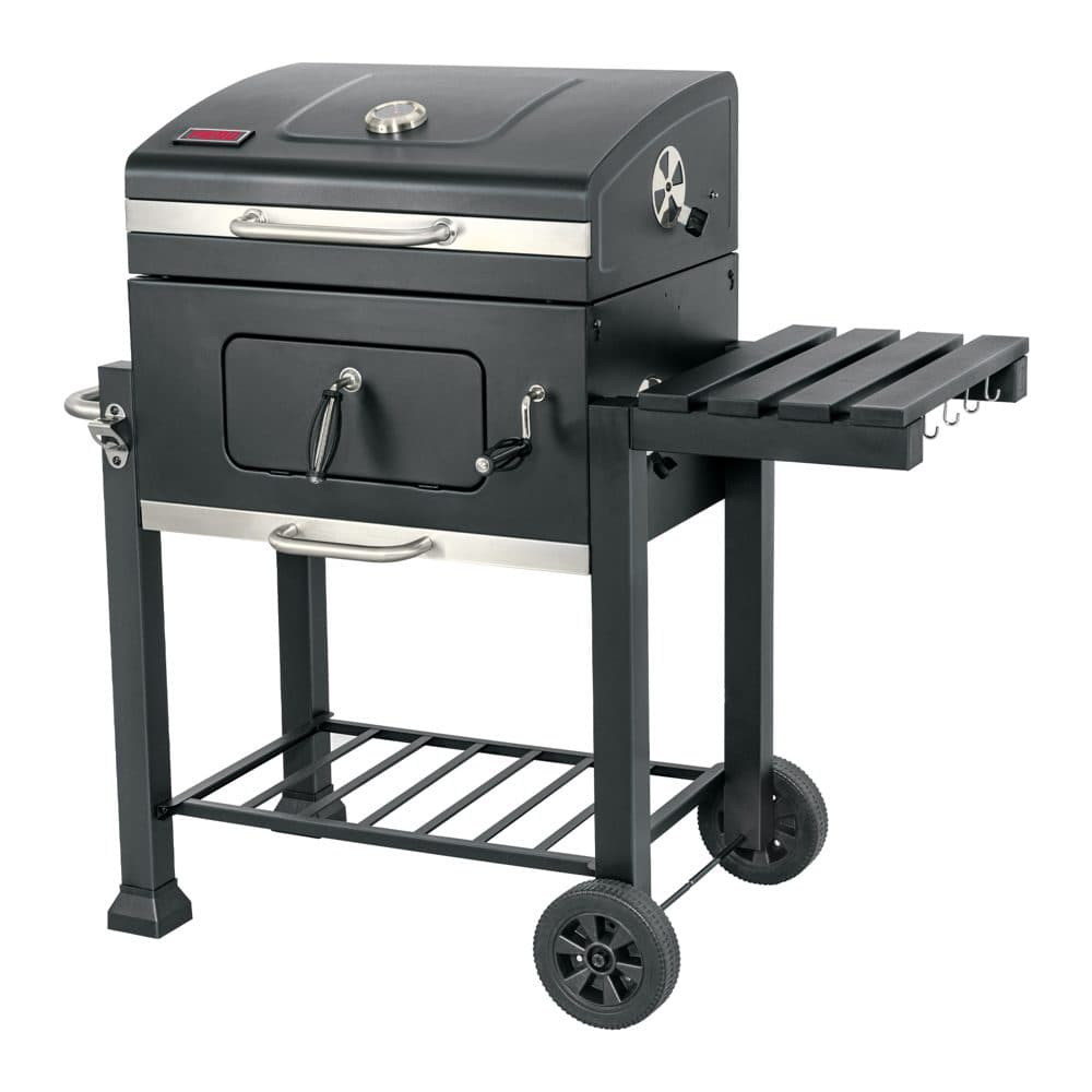 Asador de carbón de 24" con tapa, negro, FIERO
