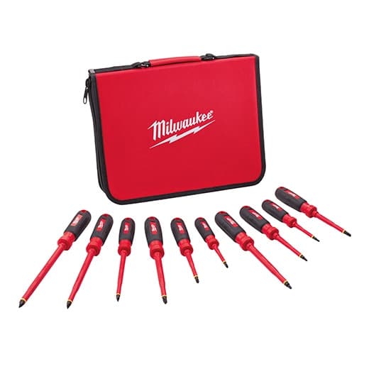 Milwaukee Juego de 10 destornilladores aislados de 1000 V con estuche de goma EVA